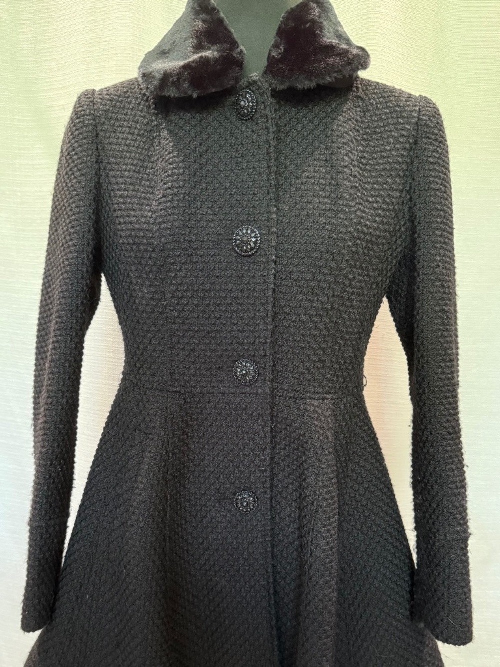 Kensie Fit and Flare Faux Fur Collared Coat - S